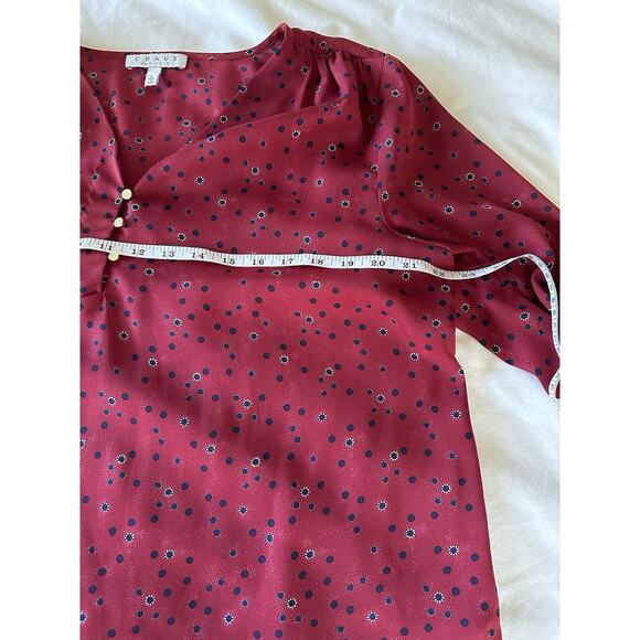Chaus New York Maroon Floral Polka Dot Blouse – Size Large - Picture 4 of 8